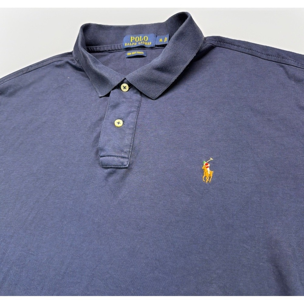 Polo Ralph Lauren Pima Soft Touch Polo Shirt Mens XL Navy Blue Flesh Pony